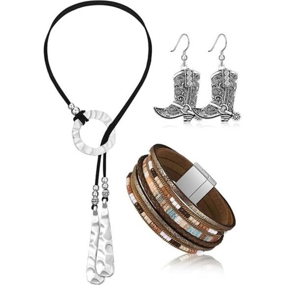 3 Pcs Western Jewelry for Women Bohemian Set, Boho Pendant Long Choker, - Picture 7 of 7